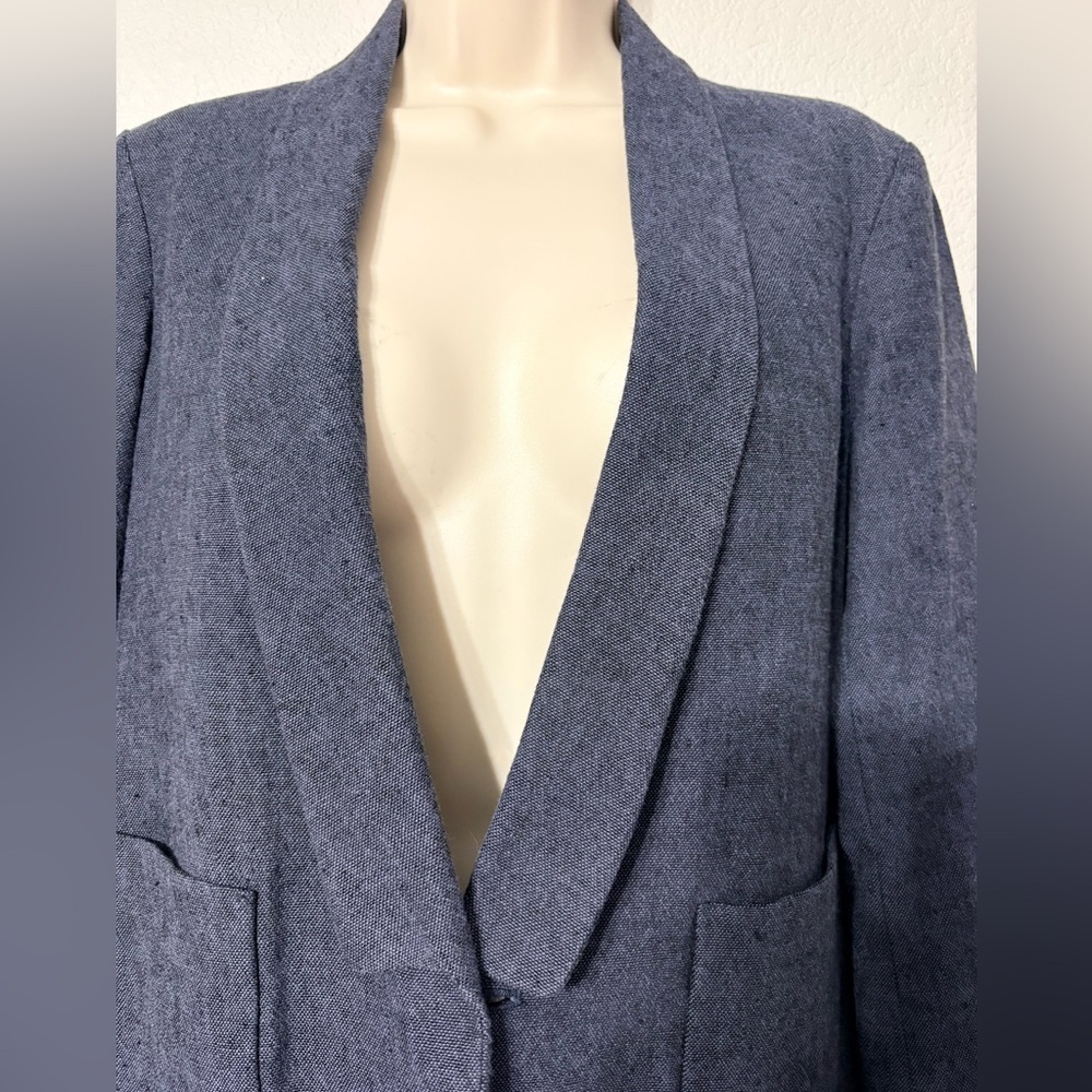 Pomandere Linen Blend Boxy Womans Blazer Single Button Patch Pockets 3/4 Sleeves - Picture 3 of 16